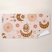 naadloos patroon met hemelogen, maan, zon badhanddoek (Badhanddoek)