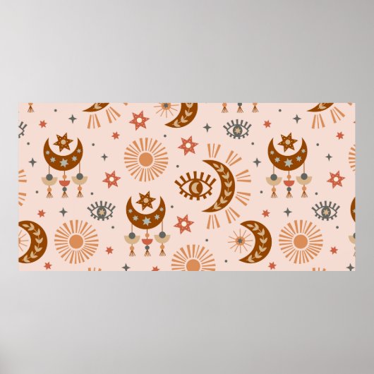naadloos patroon met hemelogen, maan, zon poster (Voorkant)