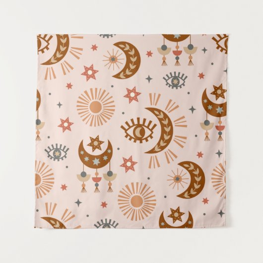 naadloos patroon met hemelogen, maan, zon wandkleed (Voorkant)