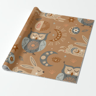 naadloos patroon met hemelse uil en hare cadeaupapier