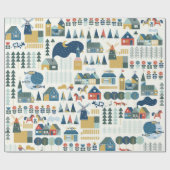 Naadloos patroon met het scandinavische dorp in he cadeaupapier (Vlak)