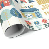 Naadloos patroon met het scandinavische dorp in he cadeaupapier (Rol Hoek)