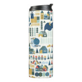 Naadloos patroon met het scandinavische dorp in he thermosbeker (Gedraaid links)