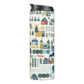 Naadloos patroon met het scandinavische dorp in he thermosbeker (Geroteerd rechts)