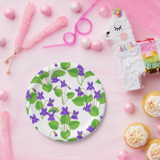 naadloos patroon met hondviolette bloemen papieren bordje (Feest)