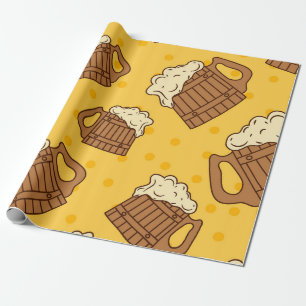 Naadloos patroon met houten schuimbier Mugsbeer, p Cadeaupapier