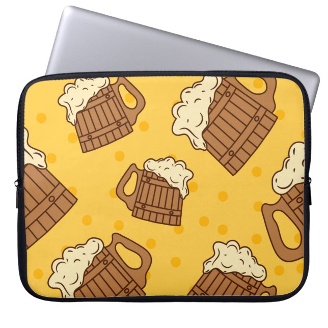 Naadloos patroon met houten schuimbier Mugsbeer, p Laptop Sleeve (Voorkant)