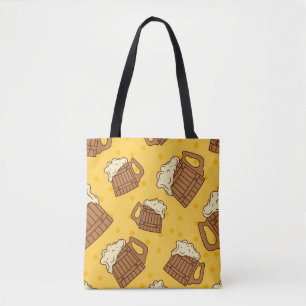 Naadloos patroon met houten schuimbier Mugsbeer, p Tote Bag