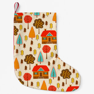 Naadloos patroon met huizen in het bos. Vintag Kleine Kerstsok