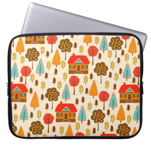 Naadloos patroon met huizen in het bos. Vintag Laptop Sleeve