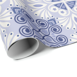 Naadloos patroon met ingewikkelde blauwe en witte cadeaupapier
