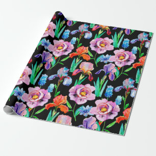 Naadloos patroon met Iris en Peony-bloemen, Wate Cadeaupapier