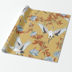 Naadloos patroon met Japanse witte kranen en pe Cadeaupapier