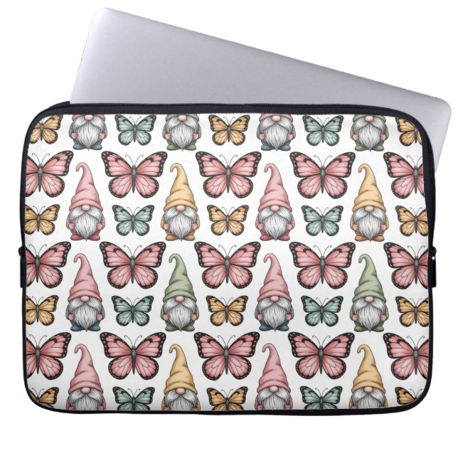 Naadloos patroon met kabouters en vlinders laptop sleeve (Voorkant)