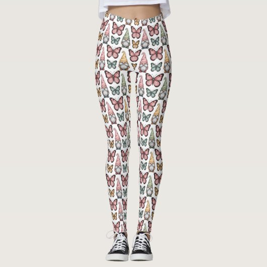 Naadloos patroon met kabouters en vlinders leggings (Voorkant)