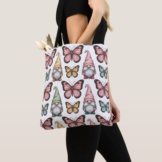 Naadloos patroon met kabouters en vlinders tote bag (Dichtbij)