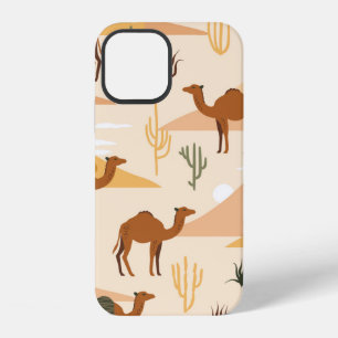 Naadloos patroon met kamelen, duinen en cactussen. iPhone 12 hoesje
