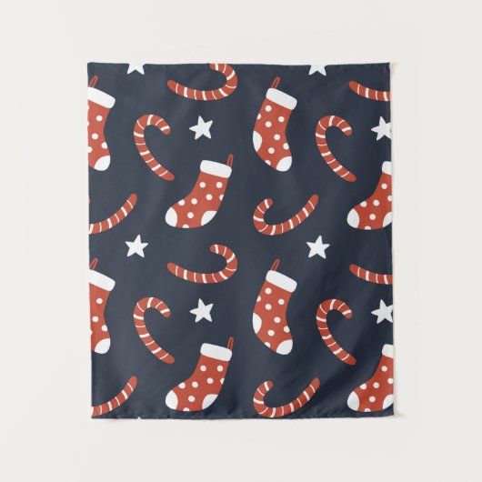 Naadloos patroon met kerstsokken, snoepsnoeren  wandkleed (Voorkant)