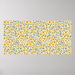 Naadloos patroon met kleine gele bloemen poster