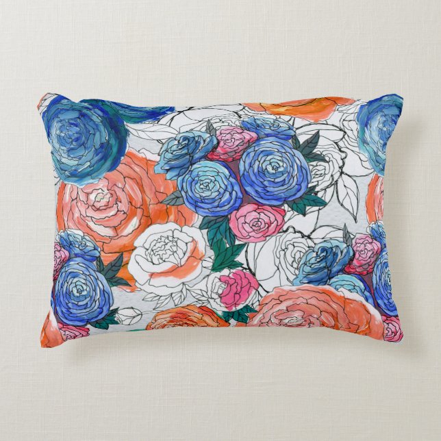 Naadloos patroon met kleurrijke bloemen accent kussen (Voorkant)