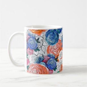 Naadloos patroon met kleurrijke bloemen koffiemok