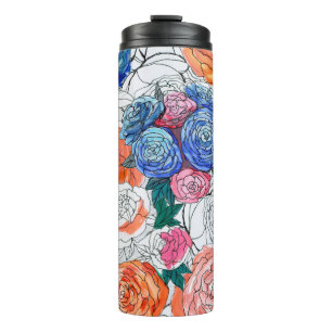 Naadloos patroon met kleurrijke bloemen thermosbeker