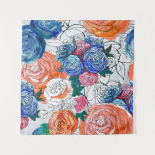 Naadloos patroon met kleurrijke bloemen wandkleed