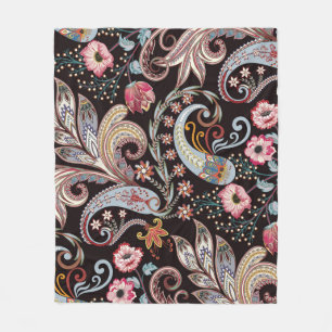 Naadloos patroon met kleurrijke paisleflorale fleece deken