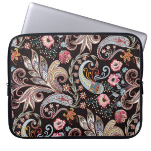 Naadloos patroon met kleurrijke paisleflorale laptop sleeve