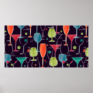 Naadloos patroon met kleurrijke waterverf cocktail poster