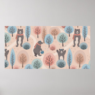 Naadloos patroon met leuke, handgetekende beren in poster