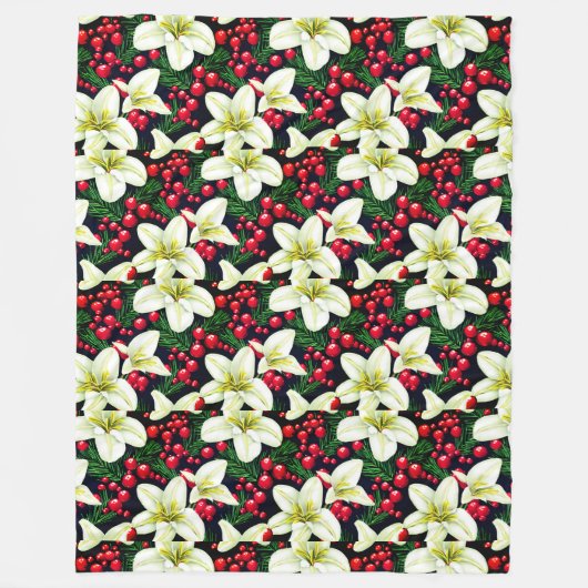 Naadloos patroon met Lillie's en bessen Fleece Deken (Voorkant)