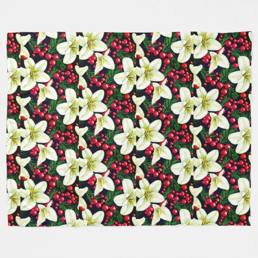 Naadloos patroon met Lillie's en bessen Fleece Deken (Voorkant (Horizontaal))