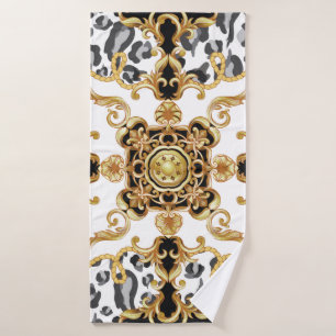 Naadloos patroon met luipaard en gouden baro badhanddoek