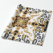 Naadloos patroon met luipaard en gouden baro cadeaupapier (Uitgerold)