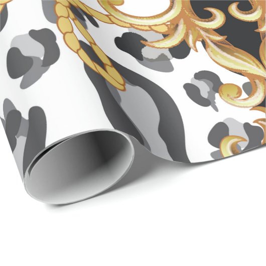 Naadloos patroon met luipaard en gouden baro cadeaupapier (Rol Hoek)