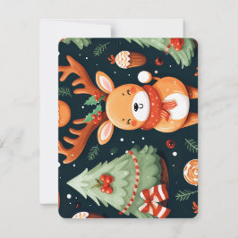 Naadloos patroon met malle herten feestdagenkaart