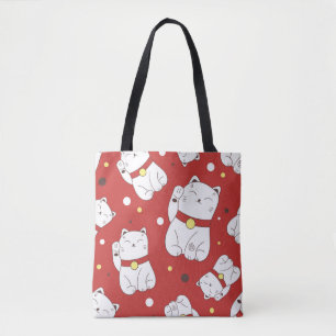 Naadloos patroon met Maneki-Neko-kattehand geteken Tote Bag