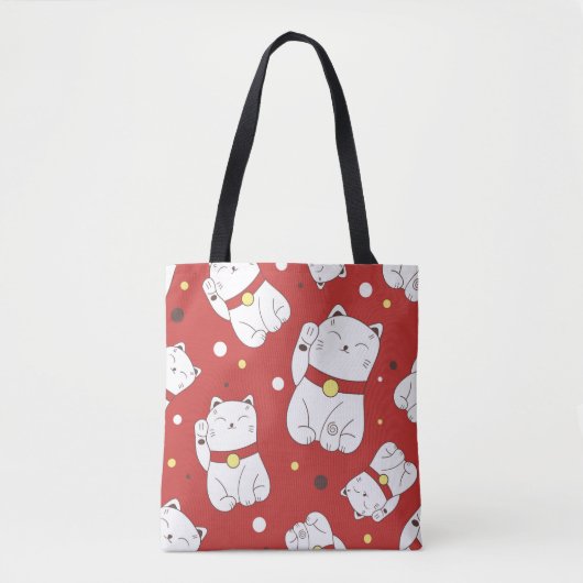 Naadloos patroon met Maneki-Neko-kattehand geteken Tote Bag (Voorkant)