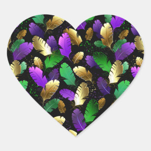 Naadloos patroon met Mardi Gras-veren Hart Sticker