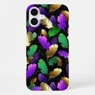 Naadloos patroon met Mardi Gras-veren iPhone 16 Plus Hoesje