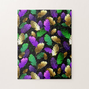 Naadloos patroon met Mardi Gras-veren Legpuzzel