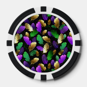 Naadloos patroon met Mardi Gras-veren Poker Chips