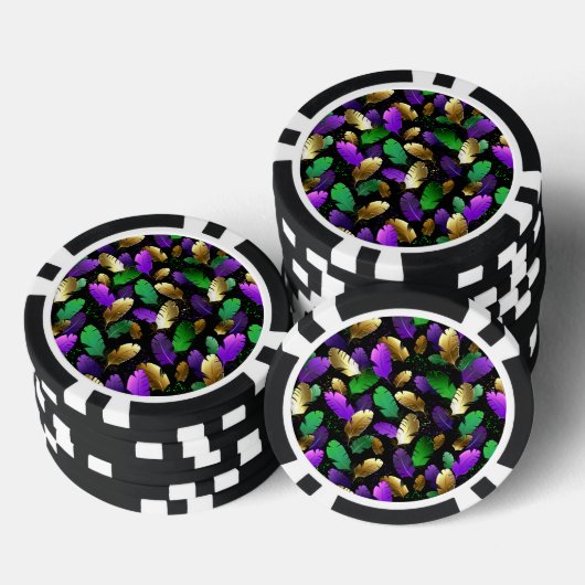 Naadloos patroon met Mardi Gras-veren Poker Chips (Opstapeling)