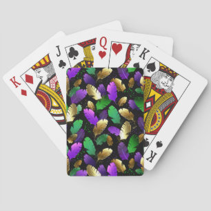 Naadloos patroon met Mardi Gras-veren Pokerkaarten