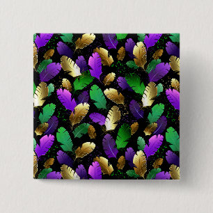 Naadloos patroon met Mardi Gras-veren Vierkante Button 5,1 Cm