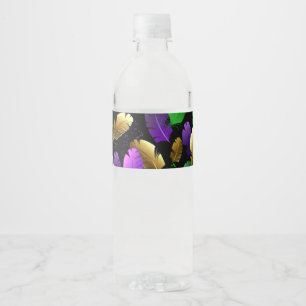 Naadloos patroon met Mardi Gras-veren Waterfles Etiket