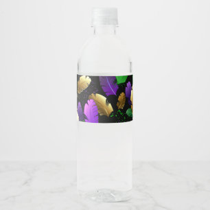 Naadloos patroon met Mardi Gras-veren Waterfles Etiket