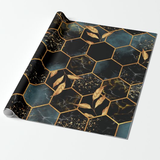 Naadloos patroon met marmer hexagon en gouden le cadeaupapier (Uitgerold)