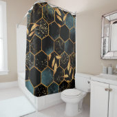 Naadloos patroon met marmer hexagon en gouden le douchegordijn (In situ)